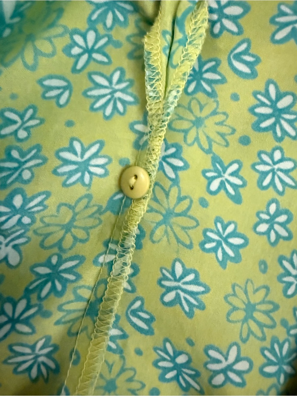 Provence d’amour 100% Silk Y2K Floral Blouse Lime Green Blue Daisy Print Medium - Picture 10 of 15